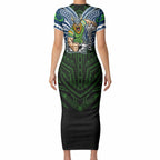 Custom Canberra Raiders Short Sleeve Bodycon Dress Viking Warrior Polynesia Islander Rugby Mascot