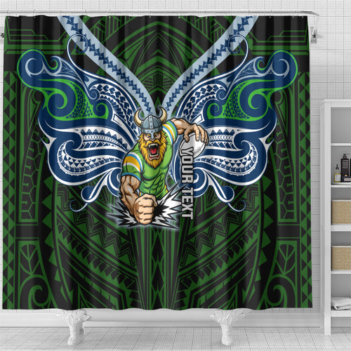 Custom Canberra Raiders Shower Curtain Viking Warrior Polynesia Islander Rugby Mascot