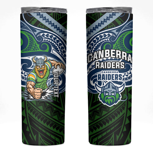 Custom Canberra Raiders Skinny Tumbler Viking Warrior Polynesia Islander Rugby Mascot