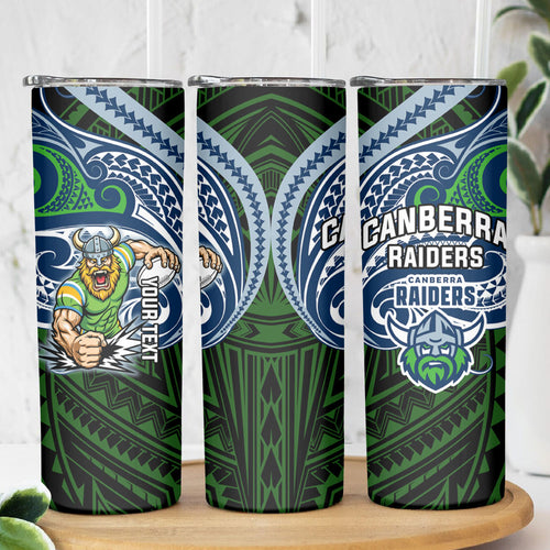 Custom Canberra Raiders Skinny Tumbler Viking Warrior Polynesia Islander Rugby Mascot