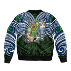Custom Canberra Raiders Sleeve Zip Bomber Jacket Viking Warrior Polynesia Islander Rugby Mascot