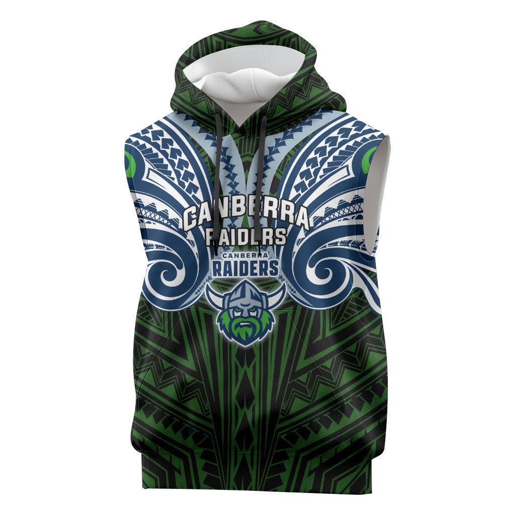 Custom Canberra Raiders Sleeveless Hoodie Viking Warrior Polynesia Islander Rugby Mascot