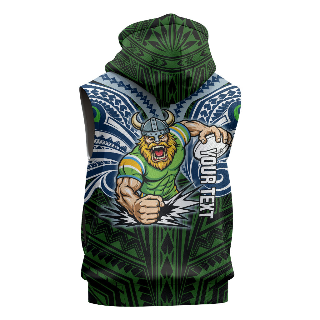 Custom Canberra Raiders Sleeveless Hoodie Viking Warrior Polynesia Islander Rugby Mascot
