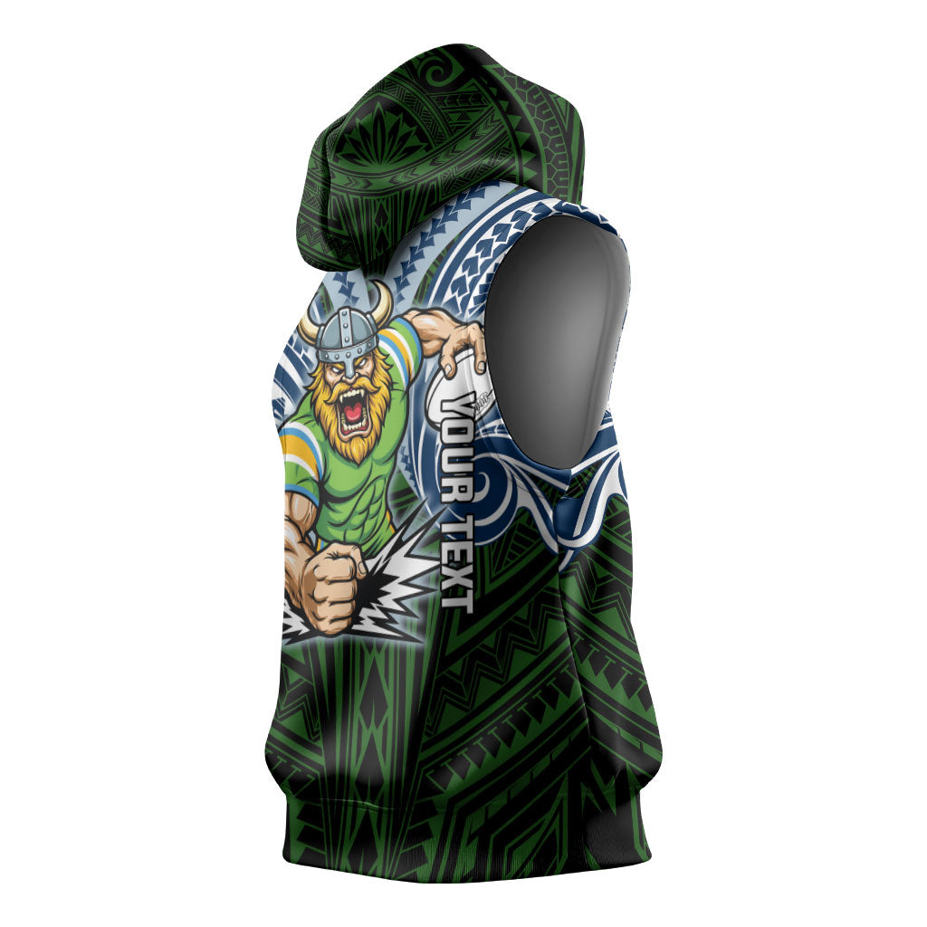 Custom Canberra Raiders Sleeveless Hoodie Viking Warrior Polynesia Islander Rugby Mascot