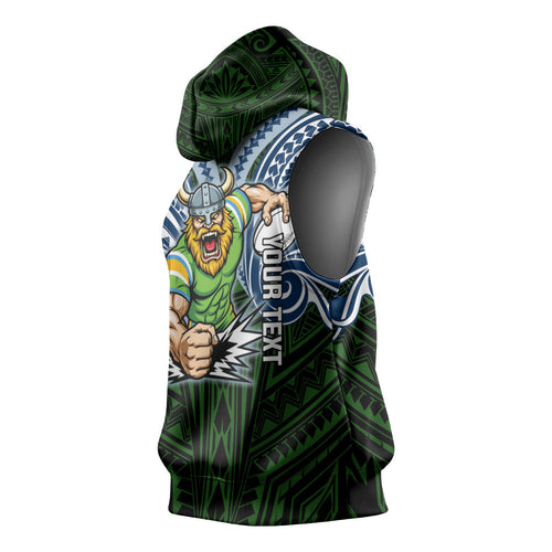 Custom Canberra Raiders Sleeveless Hoodie Viking Warrior Polynesia Islander Rugby Mascot