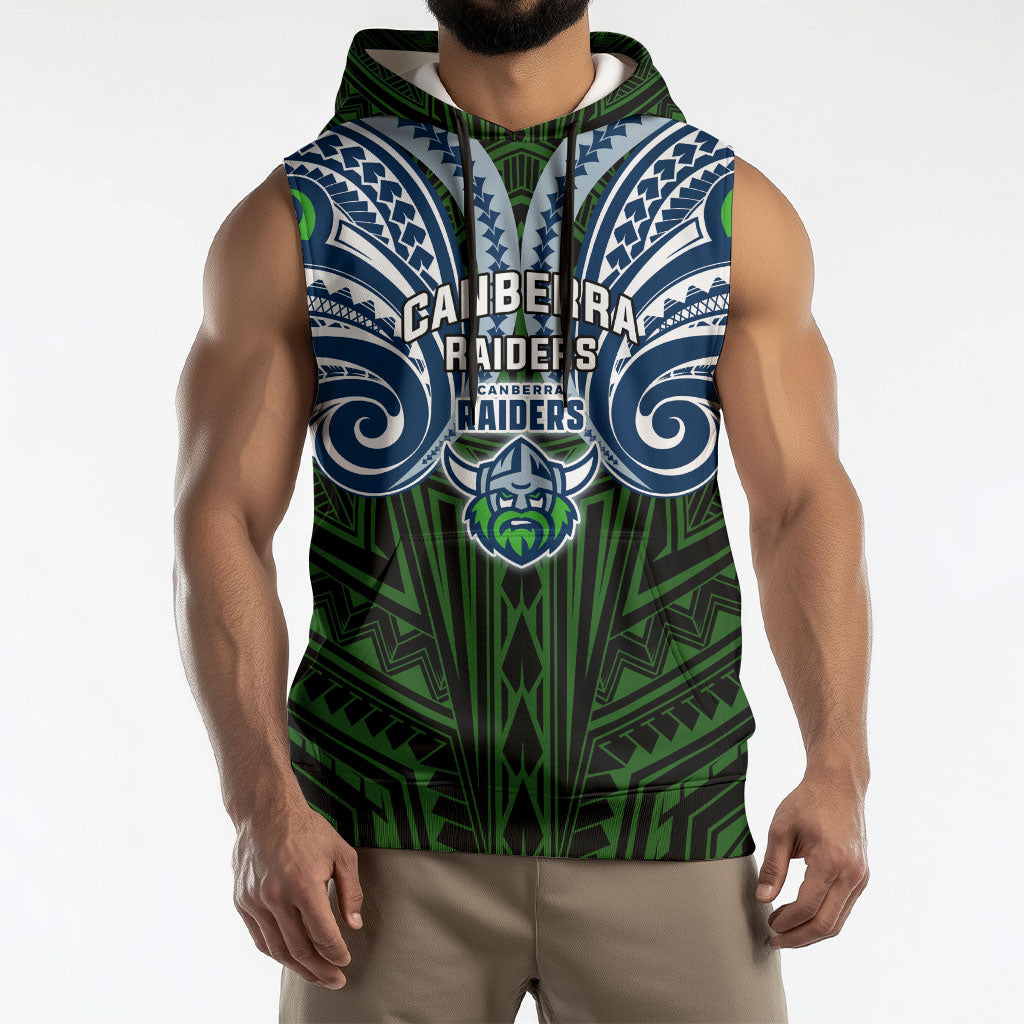 Custom Canberra Raiders Sleeveless Hoodie Viking Warrior Polynesia Islander Rugby Mascot