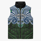 Custom Canberra Raiders Sleeveless Puffer Jacket Viking Warrior Polynesia Islander Rugby Mascot