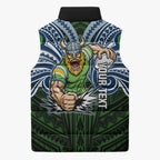 Custom Canberra Raiders Sleeveless Puffer Jacket Viking Warrior Polynesia Islander Rugby Mascot