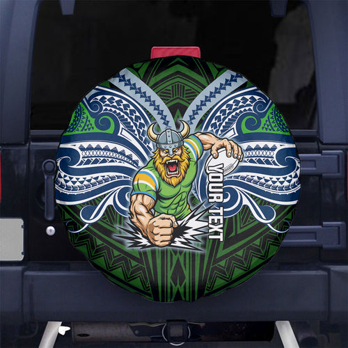 Custom Canberra Raiders Spare Tire Cover Viking Warrior Polynesia Islander Rugby Mascot