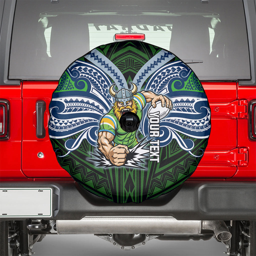 Custom Canberra Raiders Spare Tire Cover Viking Warrior Polynesia Islander Rugby Mascot