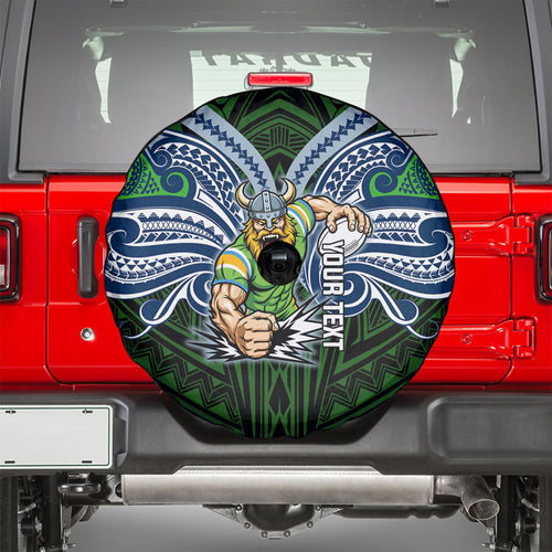 Custom Canberra Raiders Spare Tire Cover Viking Warrior Polynesia Islander Rugby Mascot