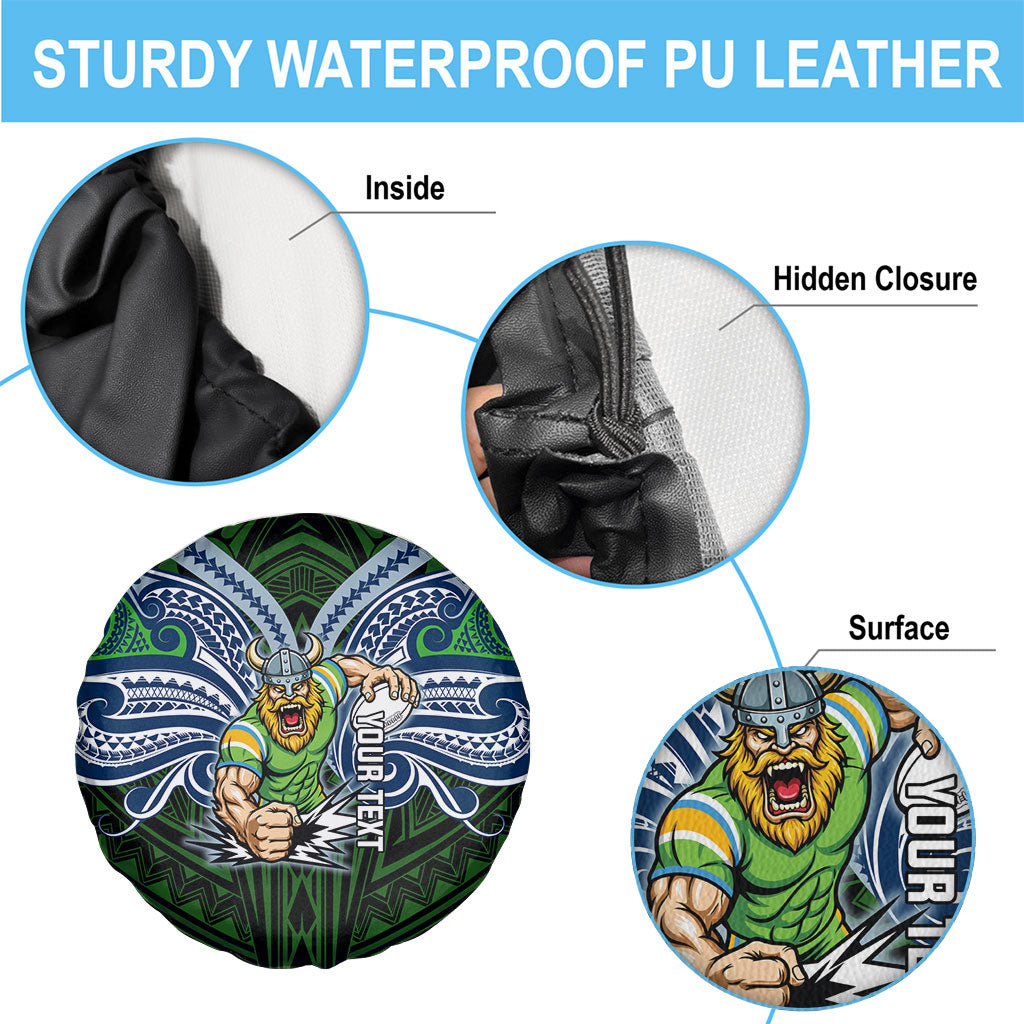 Custom Canberra Raiders Spare Tire Cover Viking Warrior Polynesia Islander Rugby Mascot