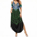 Custom Canberra Raiders Summer Maxi Dress Viking Warrior Polynesia Islander Rugby Mascot