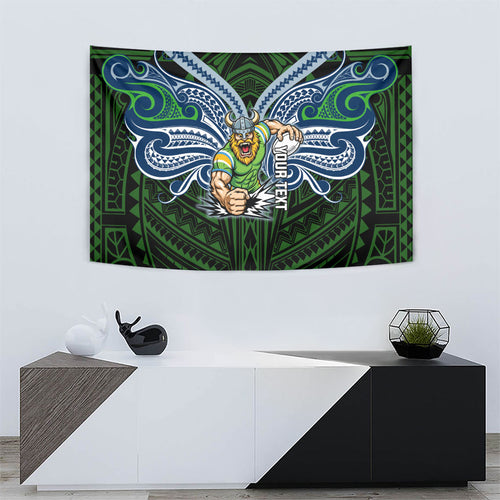 Custom Canberra Raiders Tapestry Viking Warrior Polynesia Islander Rugby Mascot