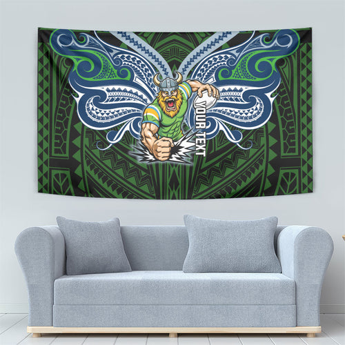 Custom Canberra Raiders Tapestry Viking Warrior Polynesia Islander Rugby Mascot