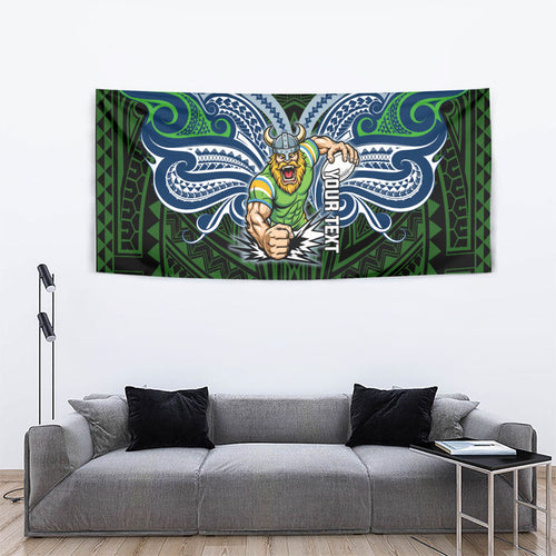 Custom Canberra Raiders Tapestry Viking Warrior Polynesia Islander Rugby Mascot