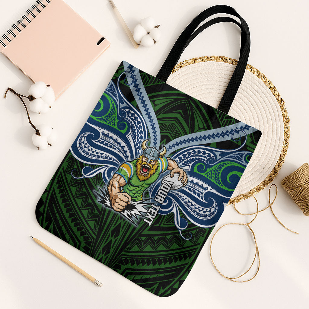 Custom Canberra Raiders Tote Bag Viking Warrior Polynesia Islander Rugby Mascot
