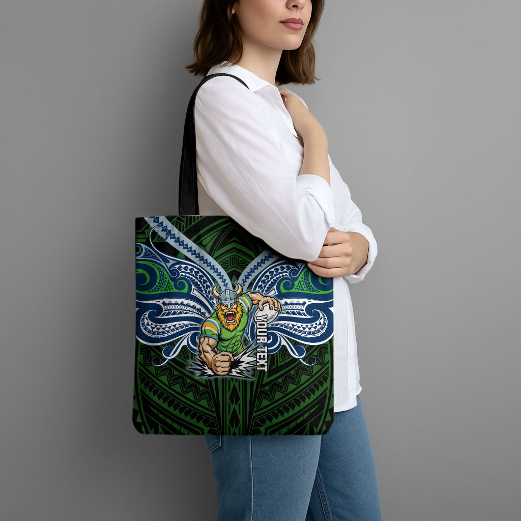Custom Canberra Raiders Tote Bag Viking Warrior Polynesia Islander Rugby Mascot