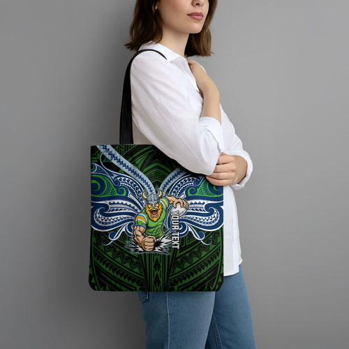 Custom Canberra Raiders Tote Bag Viking Warrior Polynesia Islander Rugby Mascot