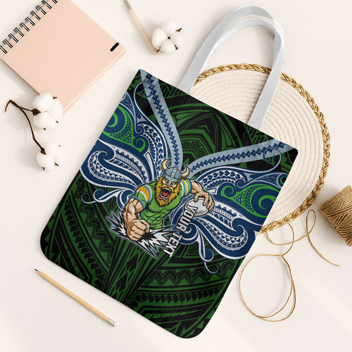Custom Canberra Raiders Tote Bag Viking Warrior Polynesia Islander Rugby Mascot