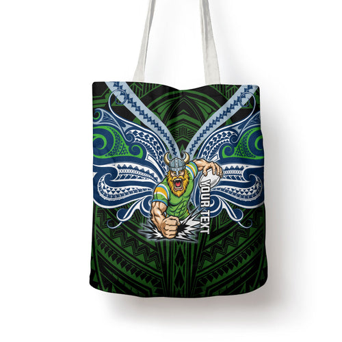 Custom Canberra Raiders Tote Bag Viking Warrior Polynesia Islander Rugby Mascot