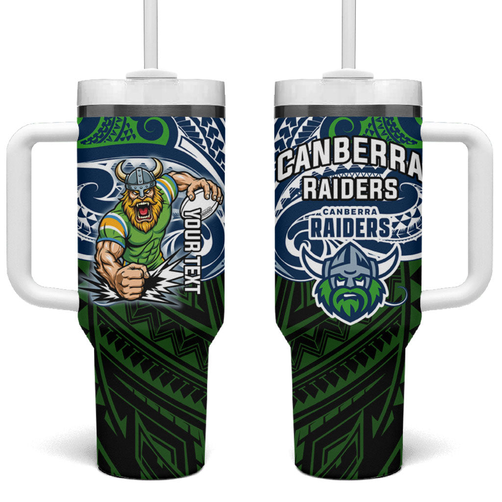 Custom Canberra Raiders Tumbler With Handle Viking Warrior Polynesia Islander Rugby Mascot