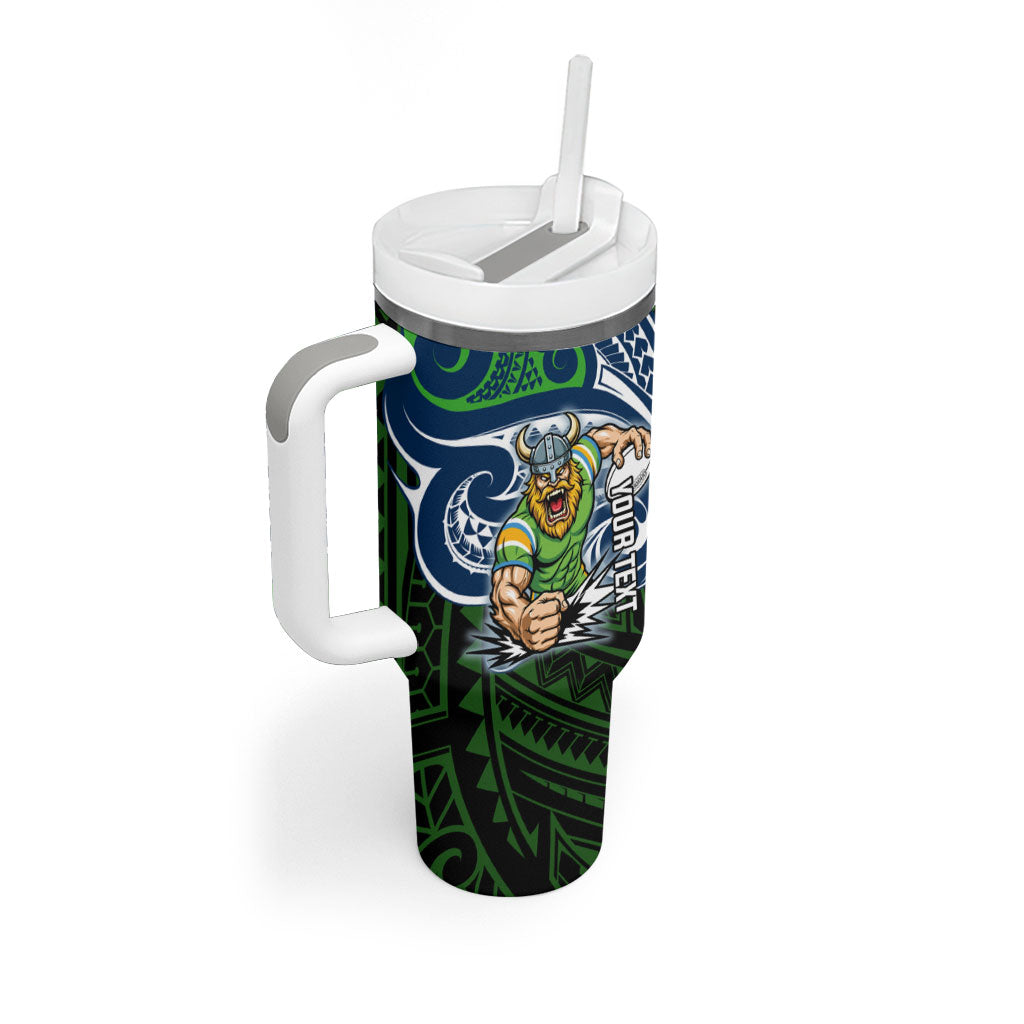Custom Canberra Raiders Tumbler With Handle Viking Warrior Polynesia Islander Rugby Mascot