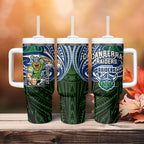 Custom Canberra Raiders Tumbler With Handle Viking Warrior Polynesia Islander Rugby Mascot