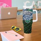 Custom Canberra Raiders Tumbler With Handle Viking Warrior Polynesia Islander Rugby Mascot