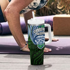 Custom Canberra Raiders Tumbler With Handle Viking Warrior Polynesia Islander Rugby Mascot