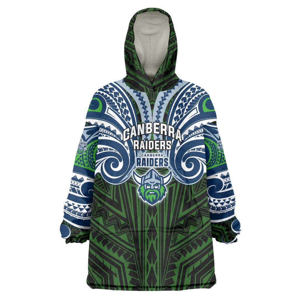 Custom Canberra Raiders Wearable Blanket Hoodie Viking Warrior Polynesia Islander Rugby Mascot