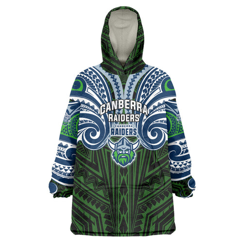 Custom Canberra Raiders Wearable Blanket Hoodie Viking Warrior Polynesia Islander Rugby Mascot