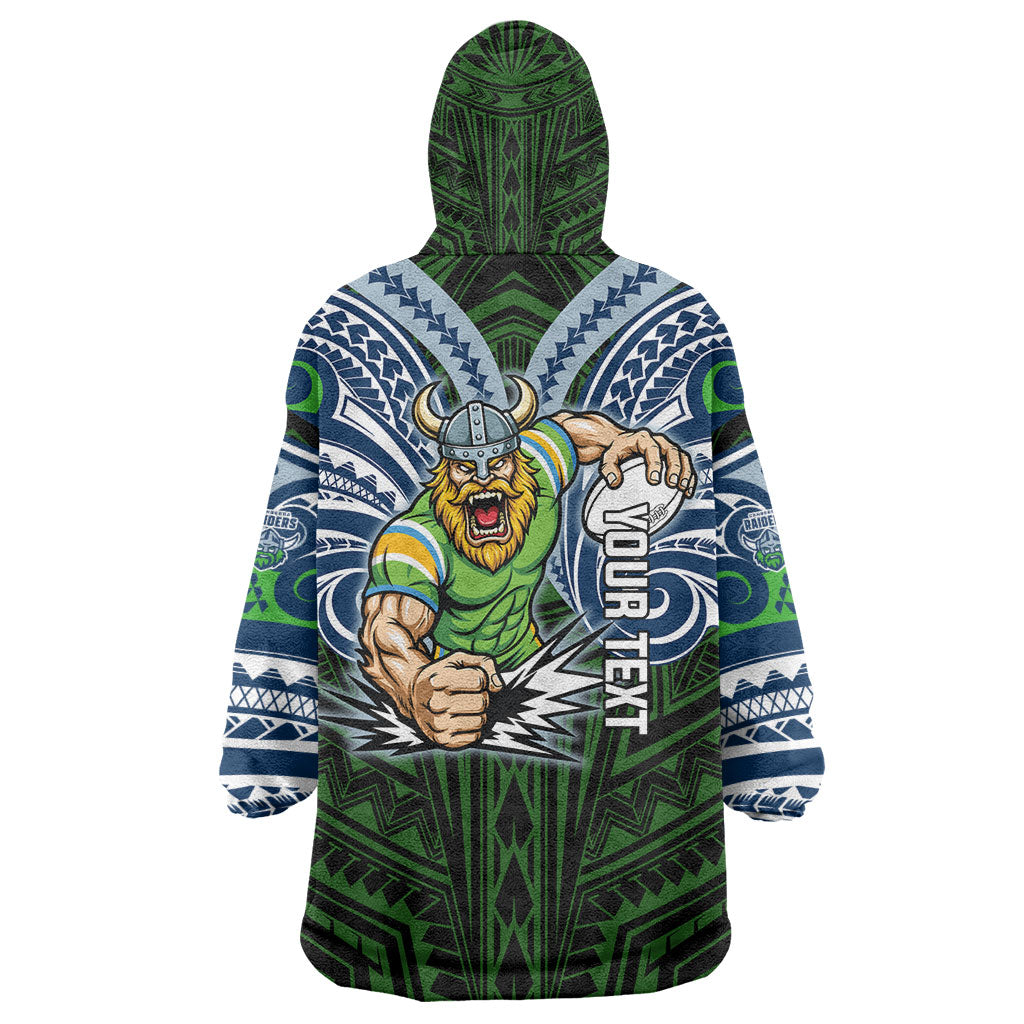 Custom Canberra Raiders Wearable Blanket Hoodie Viking Warrior Polynesia Islander Rugby Mascot