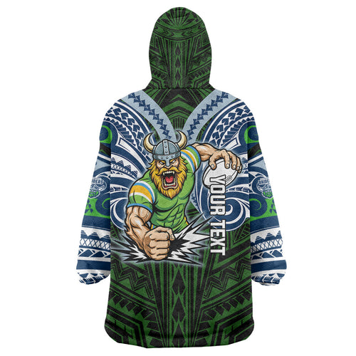 Custom Canberra Raiders Wearable Blanket Hoodie Viking Warrior Polynesia Islander Rugby Mascot