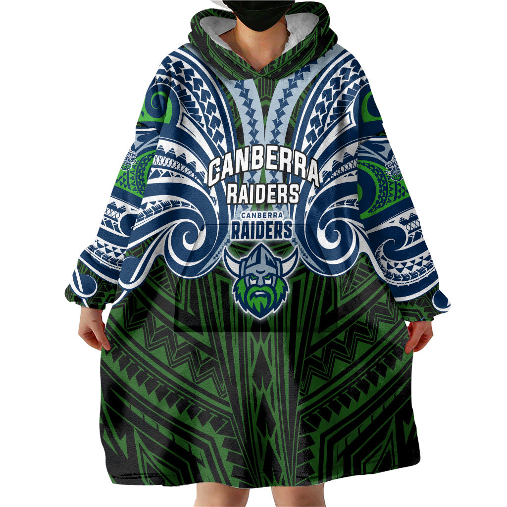 Custom Canberra Raiders Wearable Blanket Hoodie Viking Warrior Polynesia Islander Rugby Mascot
