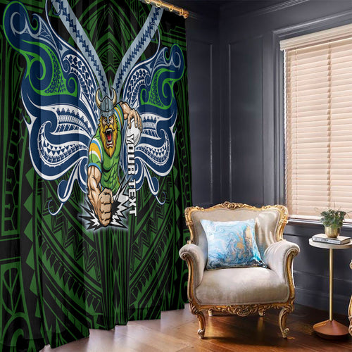 Custom Canberra Raiders Window Curtain Viking Warrior Polynesia Islander Rugby Mascot