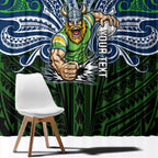 Custom Canberra Raiders Window Curtain Viking Warrior Polynesia Islander Rugby Mascot