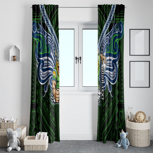 Custom Canberra Raiders Window Curtain Viking Warrior Polynesia Islander Rugby Mascot