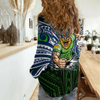 Custom Canberra Raiders Women Casual Shirt Viking Warrior Polynesia Islander Rugby Mascot