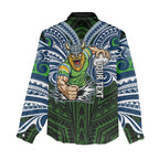 Custom Canberra Raiders Women Casual Shirt Viking Warrior Polynesia Islander Rugby Mascot