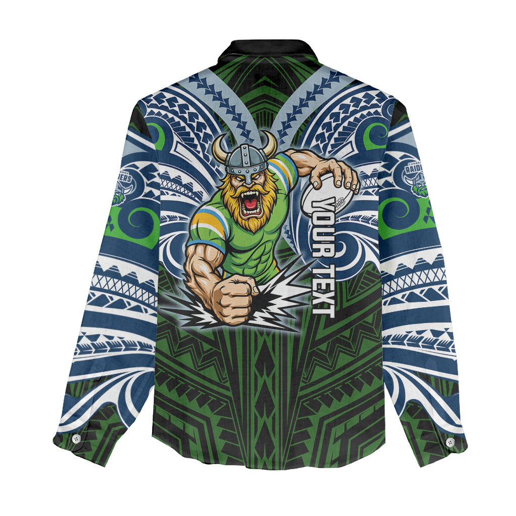 Custom Canberra Raiders Women Casual Shirt Viking Warrior Polynesia Islander Rugby Mascot