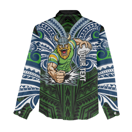 Custom Canberra Raiders Women Casual Shirt Viking Warrior Polynesia Islander Rugby Mascot