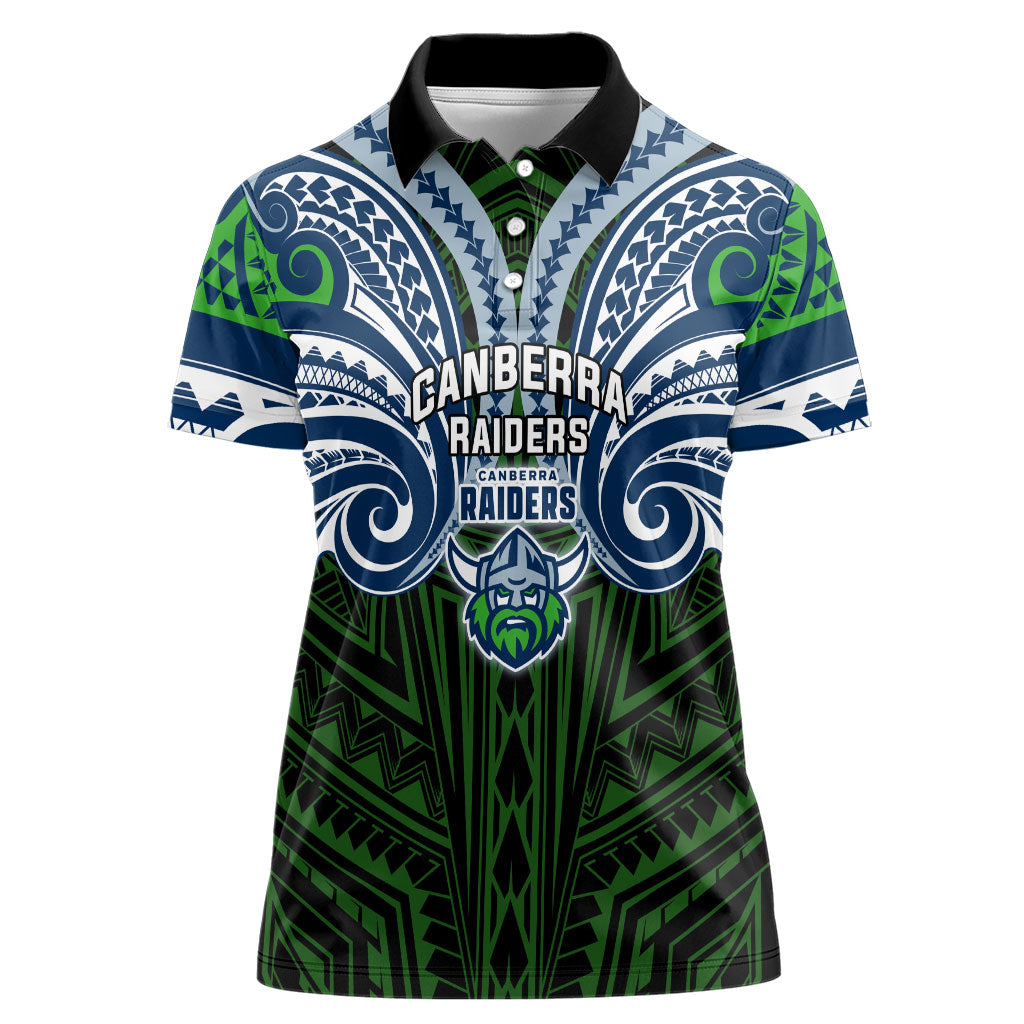 Custom Canberra Raiders Women Polo Shirt Viking Warrior Polynesia Islander Rugby Mascot
