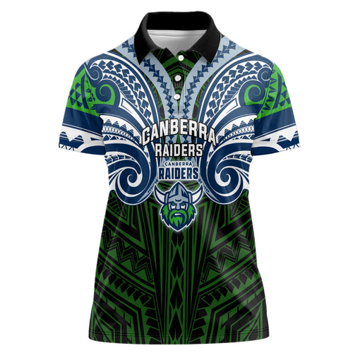 Custom Canberra Raiders Women Polo Shirt Viking Warrior Polynesia Islander Rugby Mascot