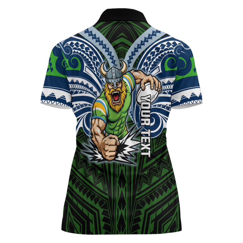 Custom Canberra Raiders Women Polo Shirt Viking Warrior Polynesia Islander Rugby Mascot