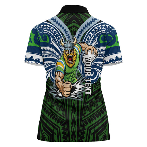 Custom Canberra Raiders Women Polo Shirt Viking Warrior Polynesia Islander Rugby Mascot