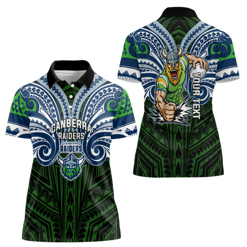 Custom Canberra Raiders Women Polo Shirt Viking Warrior Polynesia Islander Rugby Mascot