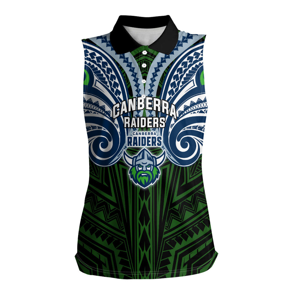 Custom Canberra Raiders Women Sleeveless Polo Shirt Viking Warrior Polynesia Islander Rugby Mascot