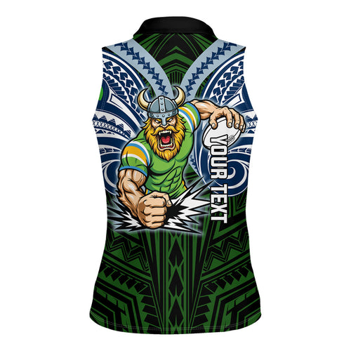 Custom Canberra Raiders Women Sleeveless Polo Shirt Viking Warrior Polynesia Islander Rugby Mascot