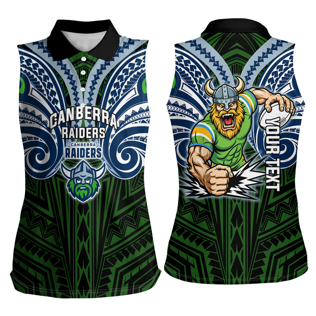 Custom Canberra Raiders Women Sleeveless Polo Shirt Viking Warrior Polynesia Islander Rugby Mascot